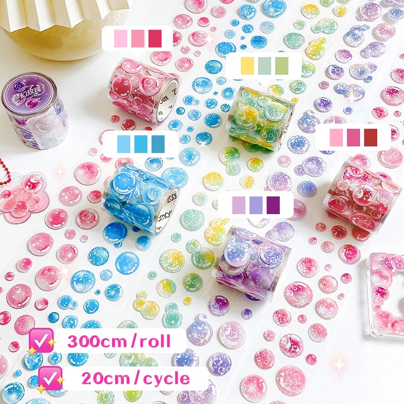 3m Multicolor Fantasy Bubble Dots Tape Glitter Sequin Bulat Stiker Perekat Diri Label Hias Untuk Scrapbooking Diary Planner DIY Siswa Alat Tulis