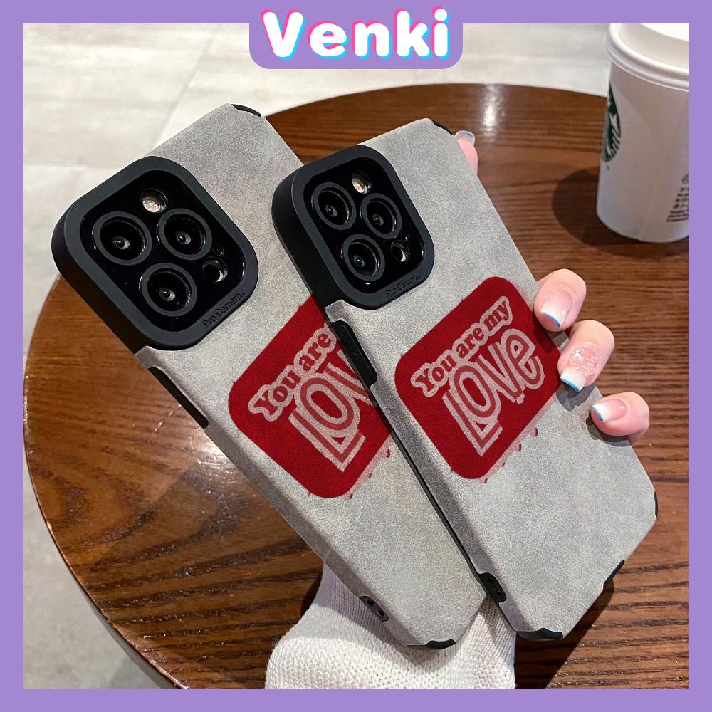 VENKI - Untuk iPhone 11 Case Leather Pupil Suede Case Soft Shockproof Phone Case Camera Simple Cute Red English Kompatibel dengan iPhone 14 13 Pro max 12 Pro max xr xs 7Plus 8Plus