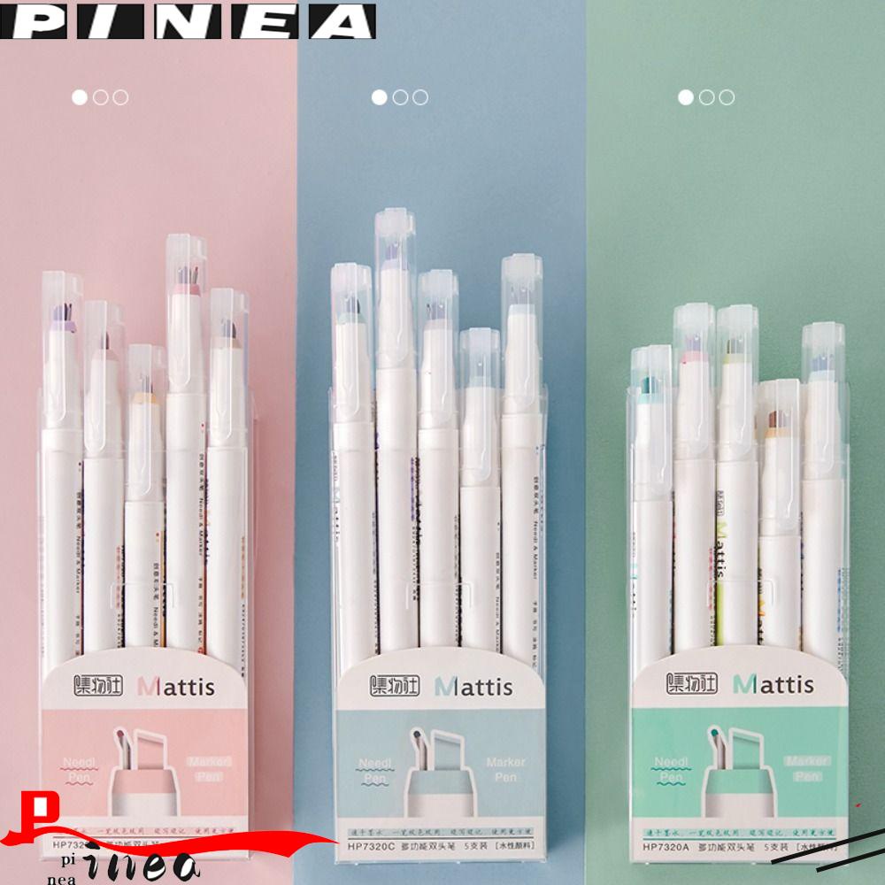 Nanas 5PCS /Set Pen Neon Perlengkapan Sekolah Ujung Ganda Untuk Lukisan Menulis Siswa Hadiah Hadiah Pena Jarum Warna