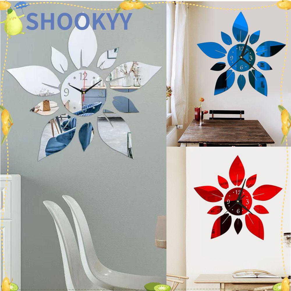 Chookyy Mirror Clock Decal Akrilik Gantung Dekorasi Rumah Bunga