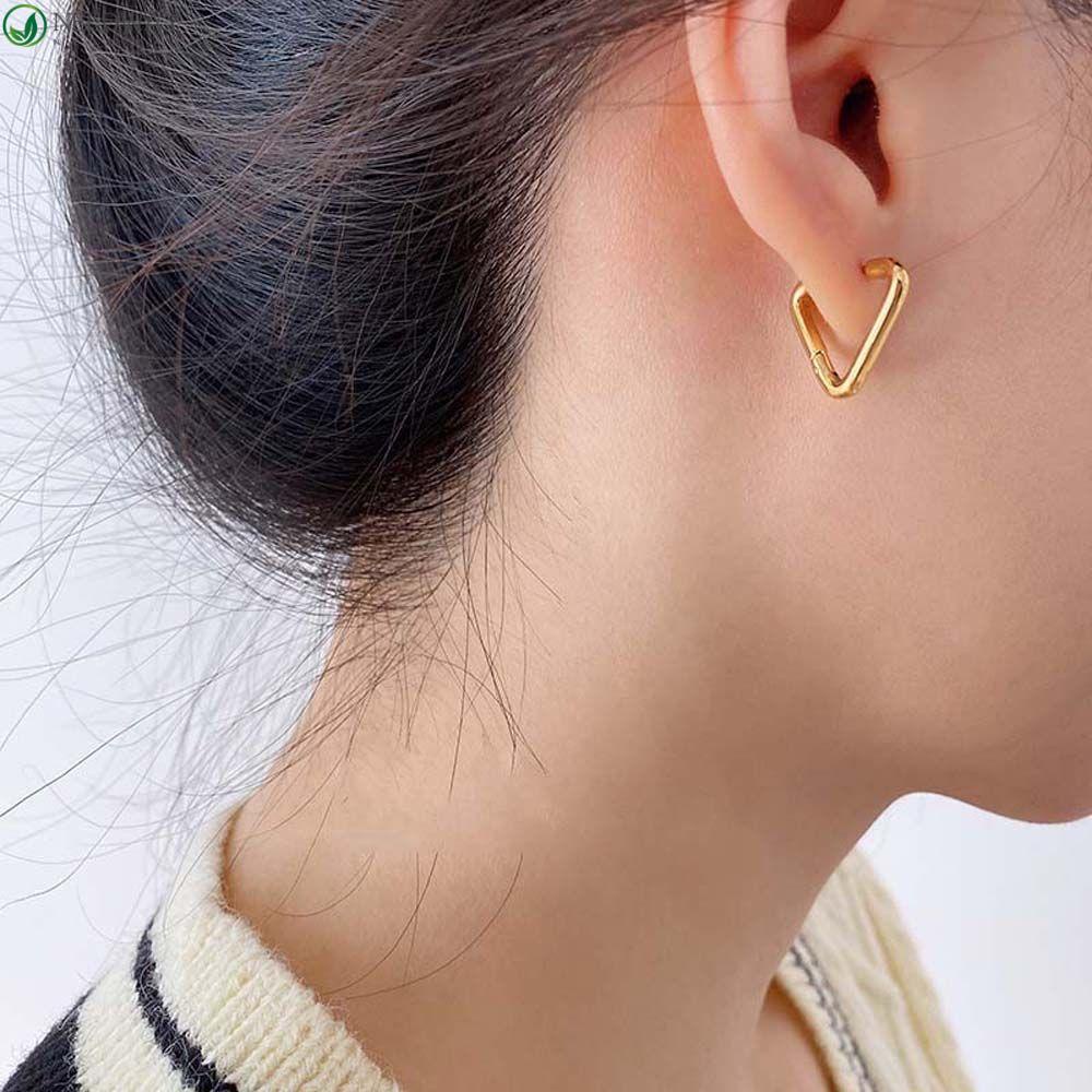 Needway Anting Tusuk Wanita Pesta Vintage Stainless Steel Segitiga Geometris Untuk Pria Hoop Earrings