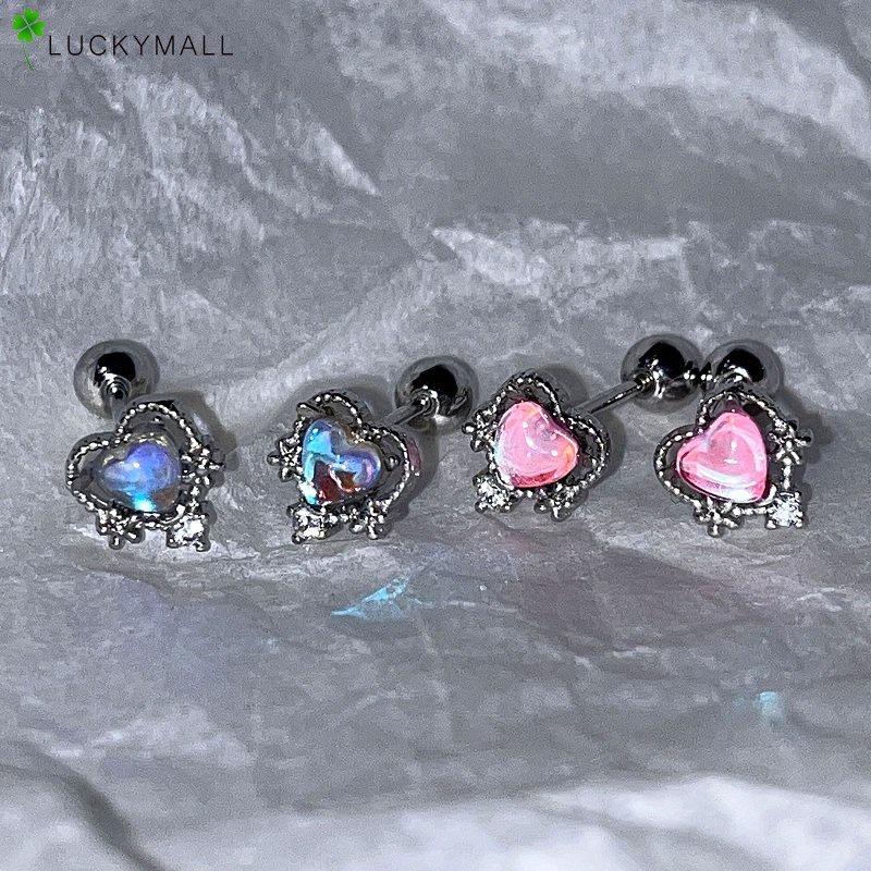 Fashion Opal Anting Sekrup Kristal Untuk Wanita Hypoallergenic Elegan Warna-Warni Jantung Stud Earring Perhiasan Aksesoris