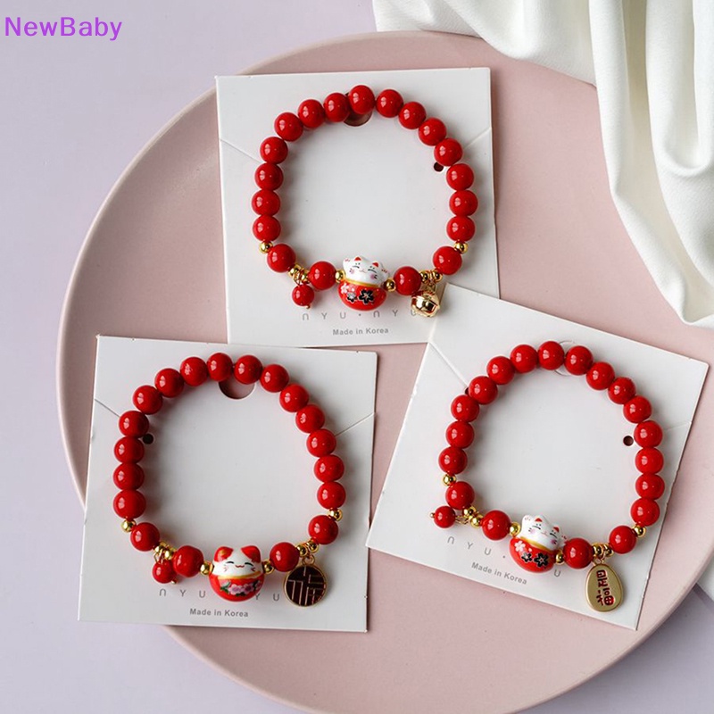 Newbaby Red Beads Ceramic Bracelet Gelang Tangan Anyaman Tali Manik Plutus Cat Stretch ID