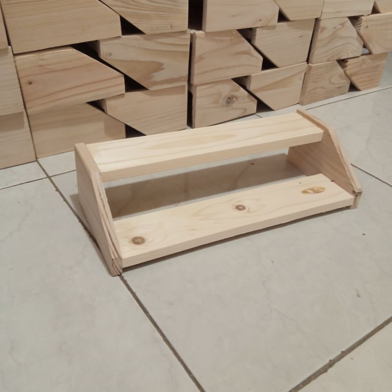 Rak Bumbu Toples Kayu Model Tangga 2 Susun - Tempat Bumbu Dapur 2 Tier - Abik Store
