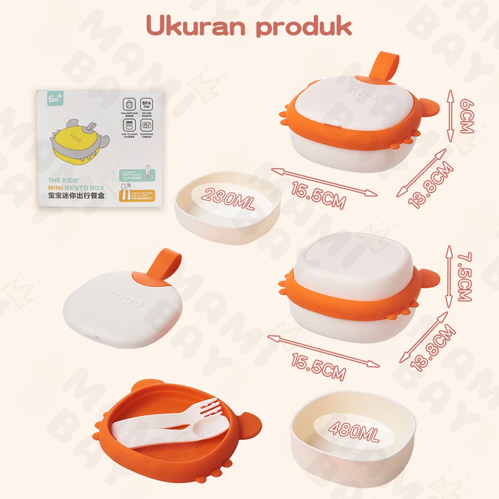 Mamibayi 2 Tingkat tempat makan mpasi bayi set model lucu kotak makan bayi silikon portable baby food container