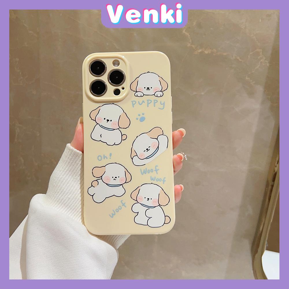 Venki - Untuk Iphone11 iPhone Case Pink Glossy Film TPU Lembut Shockproof Fase Cover Protection Cute White Puppy Kompatibel Dengan Iphone14 13 Pro max 12 Pro max xr xs max 7Plus 8Plus