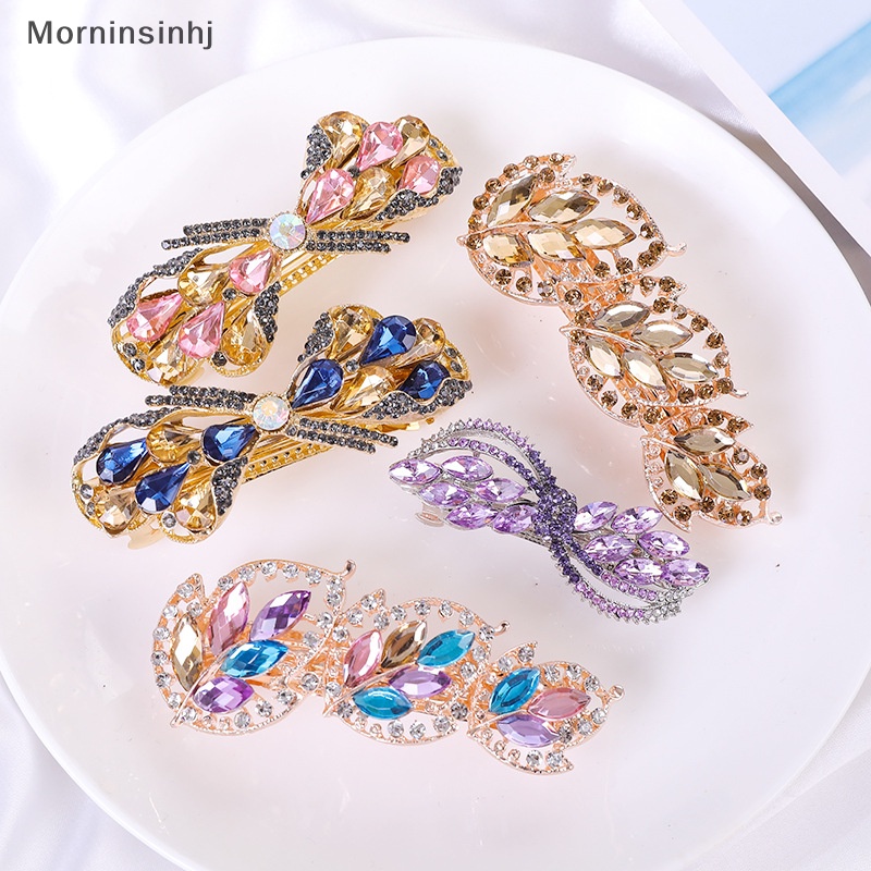 Mornin Kristal Bunga Jepit Rambut Gadis Wanita Hiasan Kepala Perhiasan Untuk Wanita Warna Berlian Imitasi Ponytail Alloy Spring Clip Fashion Barrettes id