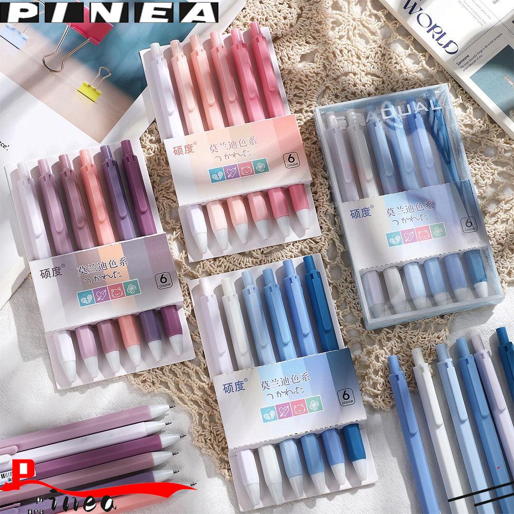 Nanas 6Pcs /Set Gel Pulpen Morandi Warna Kreatif Alat Tulis ST Nib 0.5mm Alat Tulis Tinta Hitam Press Type Signature Pen