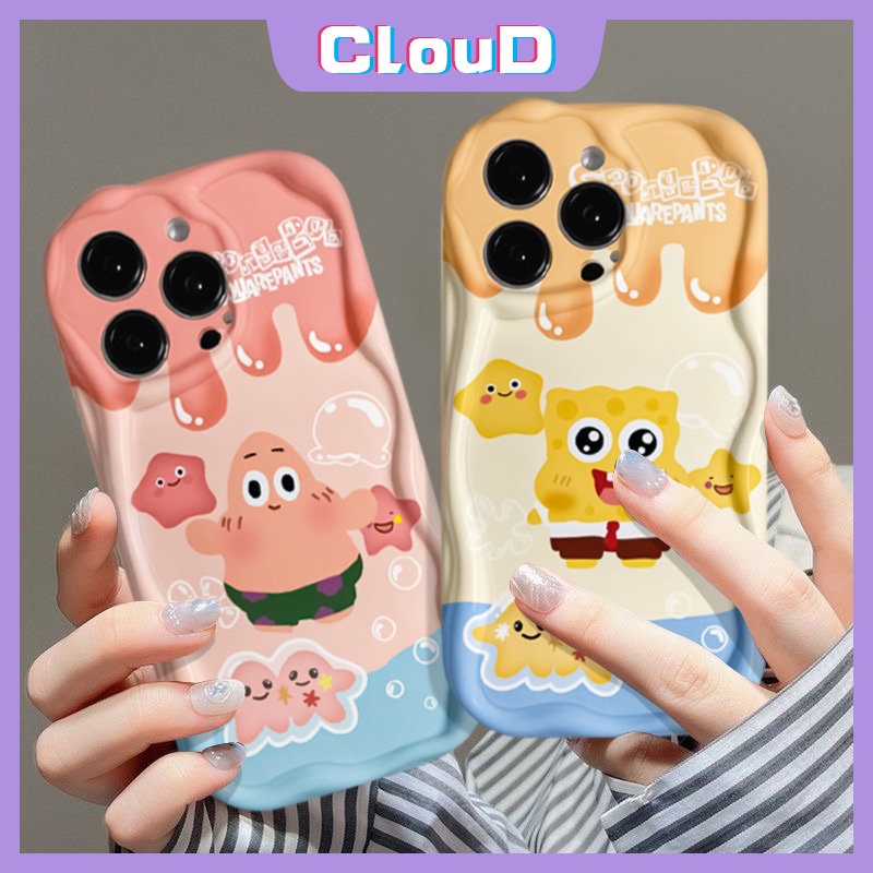 Kartun Lovely Case Untuk Realme C30 C25 C33 C21Y C12 C11 C20A C25s C3 6i 5s 5 5i 7i C55 C35 C15 C21 C25Y C31 C17 C20 SpongeBob Lucu Patrick Ice Cream 3D Penutup Tepi Bergelombang Lengkung