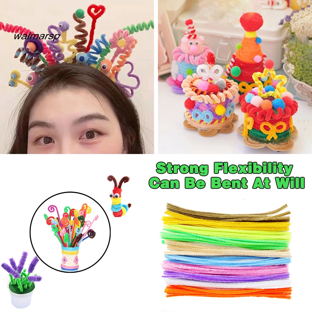 Walmarsp 100 Pcs Anak-Anak Pembersih Pipa Set Aneka Warna Fuzzy Panjang DIY Art Craft Fleksibel Pendidikan Paud Anak Chenille Batang Mainan Edukasi Hadiah