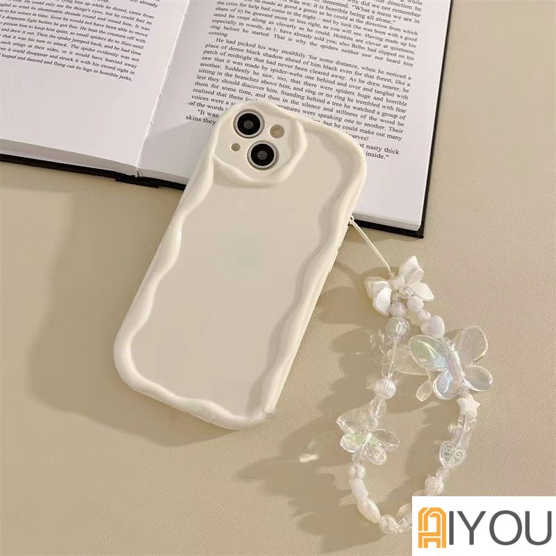 IPHONE Korea Lucu Mutiara Hati Kupu-Kupu Gelang Transparan Ponsel Case Untuk Iphone14 13 12 11 Pro XS Max X XR 78 Plus SE3 Shockproof Lanyard Soft Cover