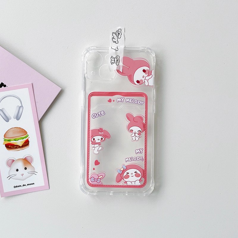 Card Case Cute Melody Kuromi Soft Case HP iP iPhone 14 13 12 11 Pro X XS XR Max 7 8 + Plus Girl Woman FTD Casing Apple