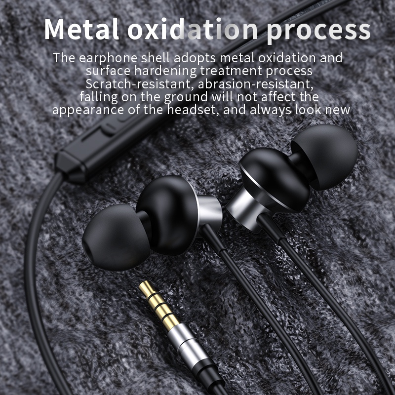 3.5mm Metal Wired Earphone In Ear Controled Bass Game Wired Headset Kontrol Volume Earbud Bass Stereo Live Streaming Earphone Karaoke