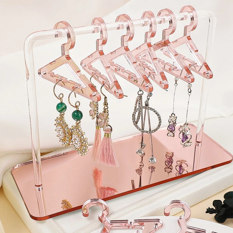 [HOT Sale]8pcs Rak Gantungan Baju Akrilik Tipe Gantung Mini Anting Display Berdiri Kapasitas Besar Penyimpanan Perhiasan Jewelry Show Case Earring Hook Untuk Wanita