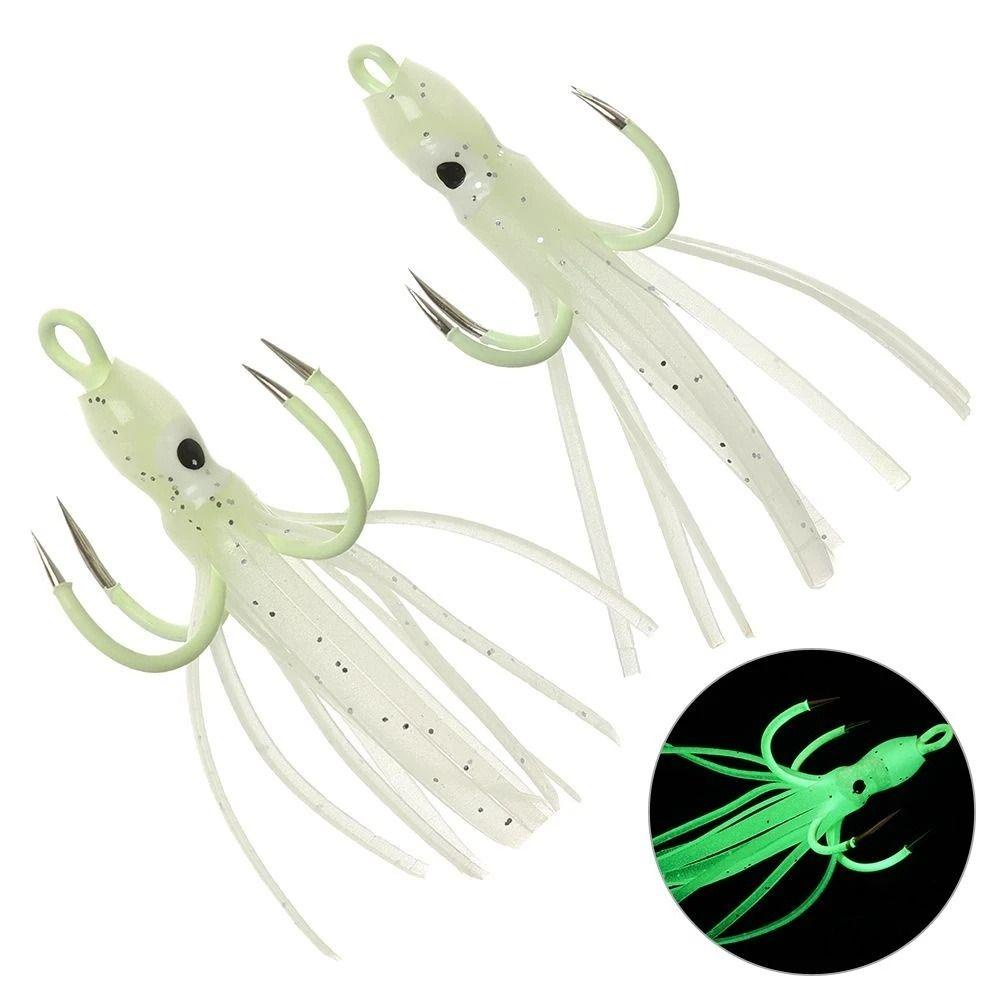 Lanfy Gurita Lures Sotong Memancing Aksesoris Cumi Pancing Kait Troli Umpan Glow in Dark 4kait Jigs Fishing Lures Untuk Memancing Umpan