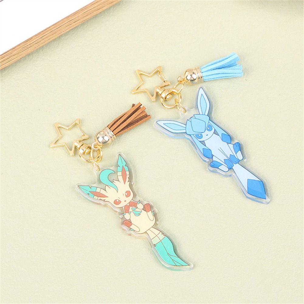 Lanfy Pikachu Gantungan Kunci Lucu Gantungan Kunci Hadiah Eevee Kartun Akrilik Leafeon Keychain Untuk. Gantungan Kunci