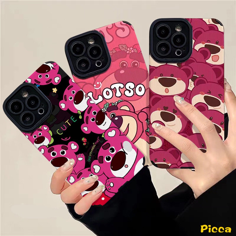 IPHONE Kartun Lucu Strawberry Bear Shockproof Phone Case Kompatibel Untuk Iphone12 11 13 14 Pro Max7 8 Plus XR X XS MAX 7Plus Lovely Manyo Mewah Tekstur Kulit Cover