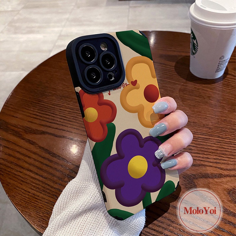 Musim Panas Segar Floral Mewah Tekstur Kulit Case Kompatibel Untuk IPhone XR 7Plus 11 13 12 14 Pro MAX 7 8 Plus X XS MAX Lukisan Minyak Flowers Telepon Shockproof Soft Cover