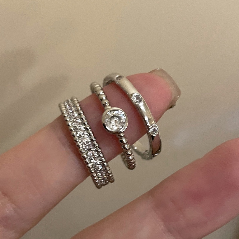 Papaozhu 3 Pcs Chic Perak Geometris Berkilauan Zirkon Susun Cincin Untuk Wanita Gadis Sederhana Fashion Jari Cincin Perhiasan Aksesoris