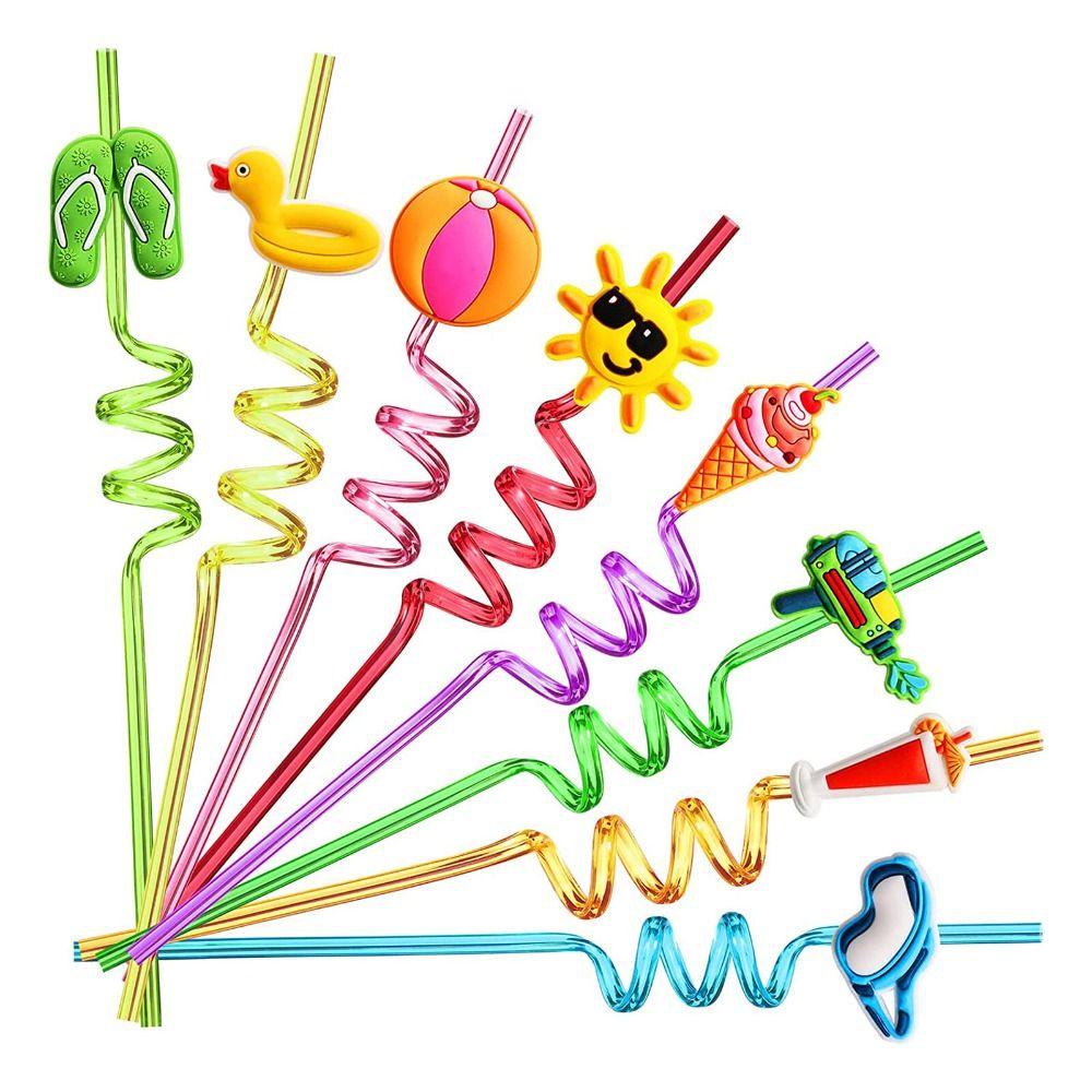 R-FLOWER 8pcs Sedotan Minum Anak Musim Panas Pantai Cocktail Perlengkapan Pesta Warna-Warni Straw