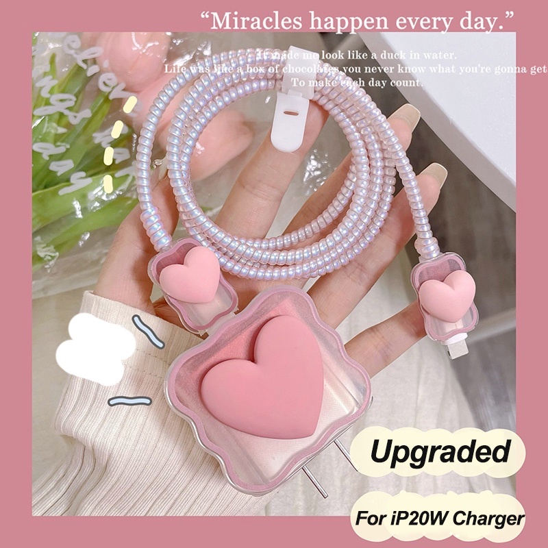 5pcs Charger Protector Set Love Set Charger Case Pelindung Kabel Untuk iP20W Charger Ip11/Ip12/iP 13promax /14Plus