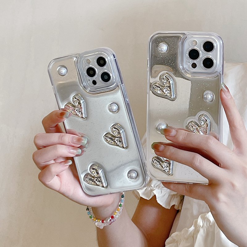 Nice！Shine Pearl Love Mirror Soft TPU Case HP iP iPhone 14 13 12 11 Pro Max Drop Glue FTD Casing Apple