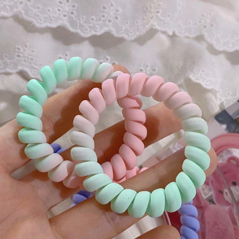 Hiasan kepala tali karet band gradien kabel telepon elastis berwarna barang import dengan harga grosir bahan berkualitas import harga grosir bisa cod