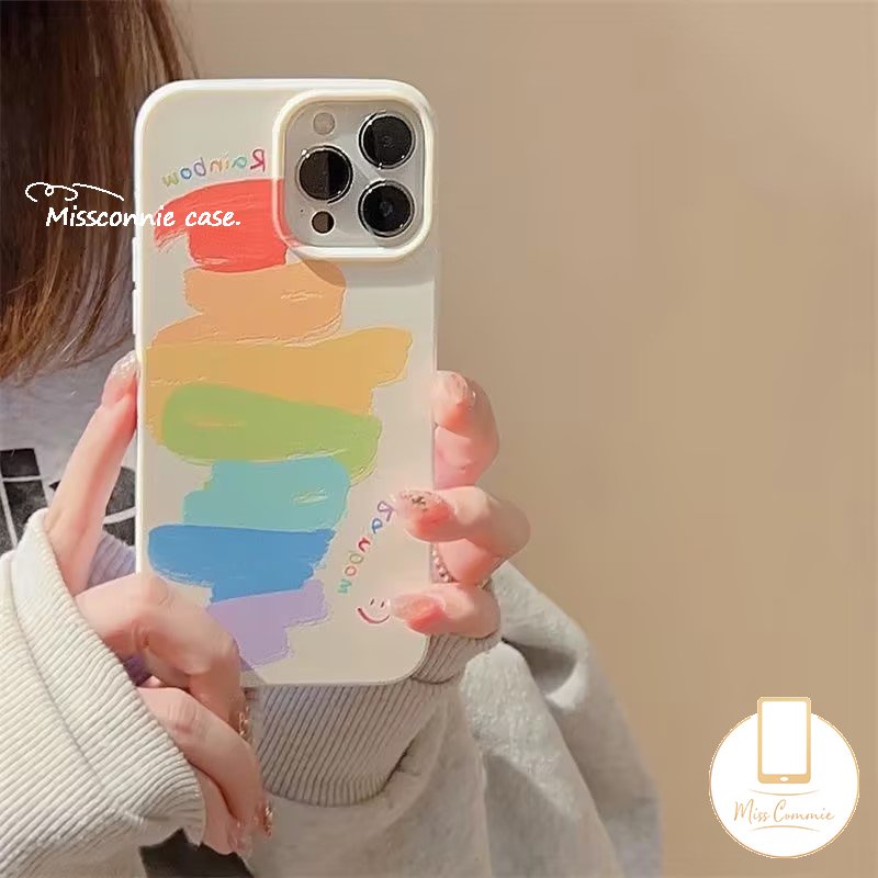 IPHONE Doodle Cat Warna-Warni Pelangi Case Kompatibel Untuk Iphone11 13 14 12 Pro Max 7Plus XR X XS Max7 8 Plus SE 2020 Glossy Halus Shockproof Lembut Tpu Penutup Belakang