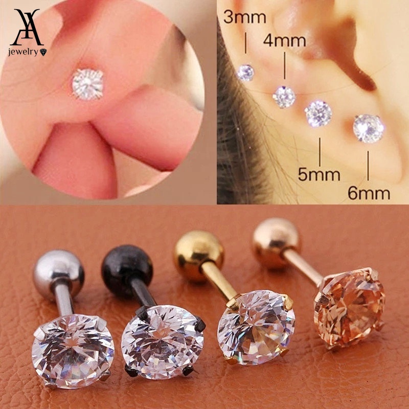 Ay(cn) 4cabang Tragus Tulang Rawan Stainless Steel Ear Stud Fashion Kristal Zirkon Anting Perhiasan Aksesoris