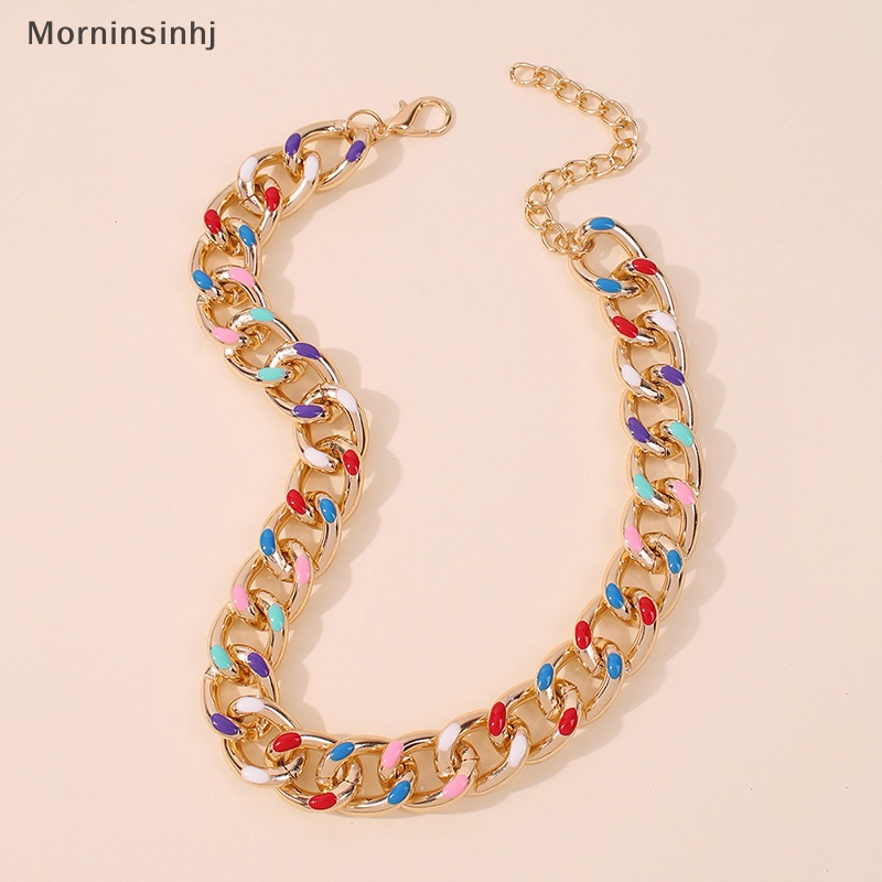 Mornin Warna-Warni Dicat Rantai Aluminium Choker Kalung Wanita Kuba Link Chain Necklace id
