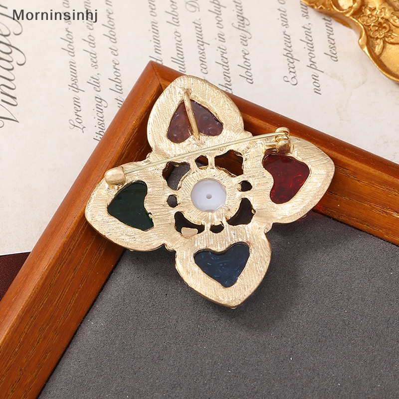 Mornin Baroque Colorful Heart Cross Brooch Pin Vintage Didesain Bros Untuk Wanita Retro Pin Pakaian Syal Klip Perhiasan Hadiah id