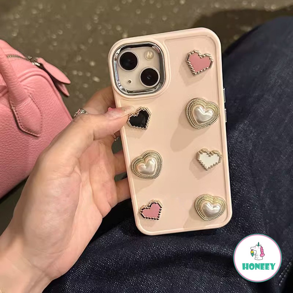 Ins Mewah Cinta Hati Mutiara Ponsel Case Untuk iPhone 14 Pro 13 12 Pro Max Case iPhone 11 Pro Max Bungkus Penuh Lembut Shockproof Ponsel Cover