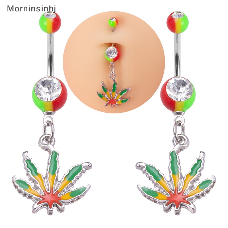 Mornin Fashion Sexy Pusar Kuku Stainless Steel Batang Daun Kelapa Menetes Warna Minyak Pusar Cincin Untuk Wanita Perhiasan Tubuh id