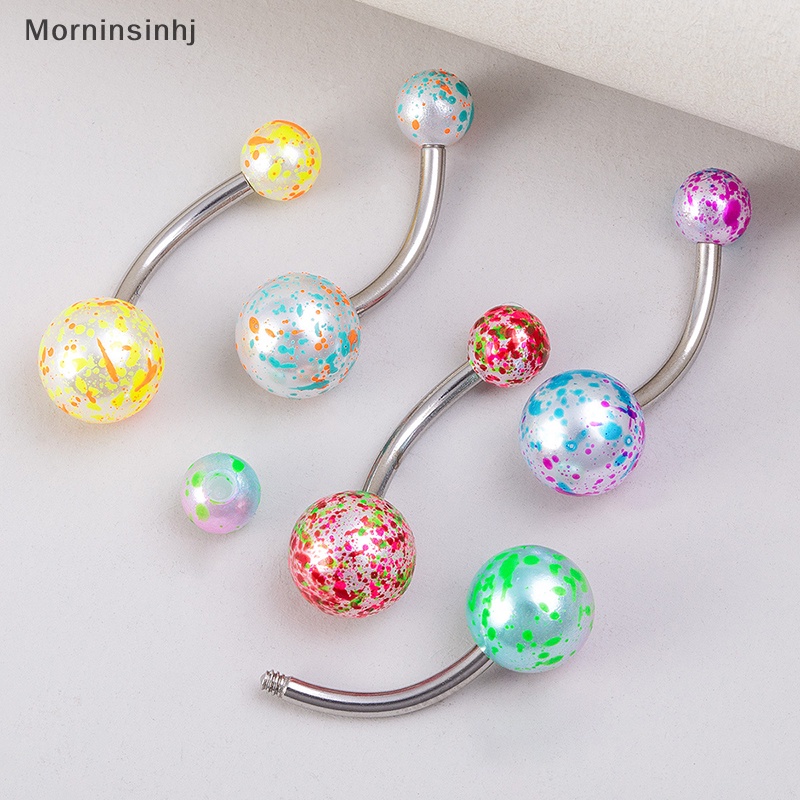 Mornin 5PCS Cincin Sexy Bercak Warna-Warni Stainless Steel Akrilik Bola Pusar Pusar Untuk Wanita Set Perhiasan id