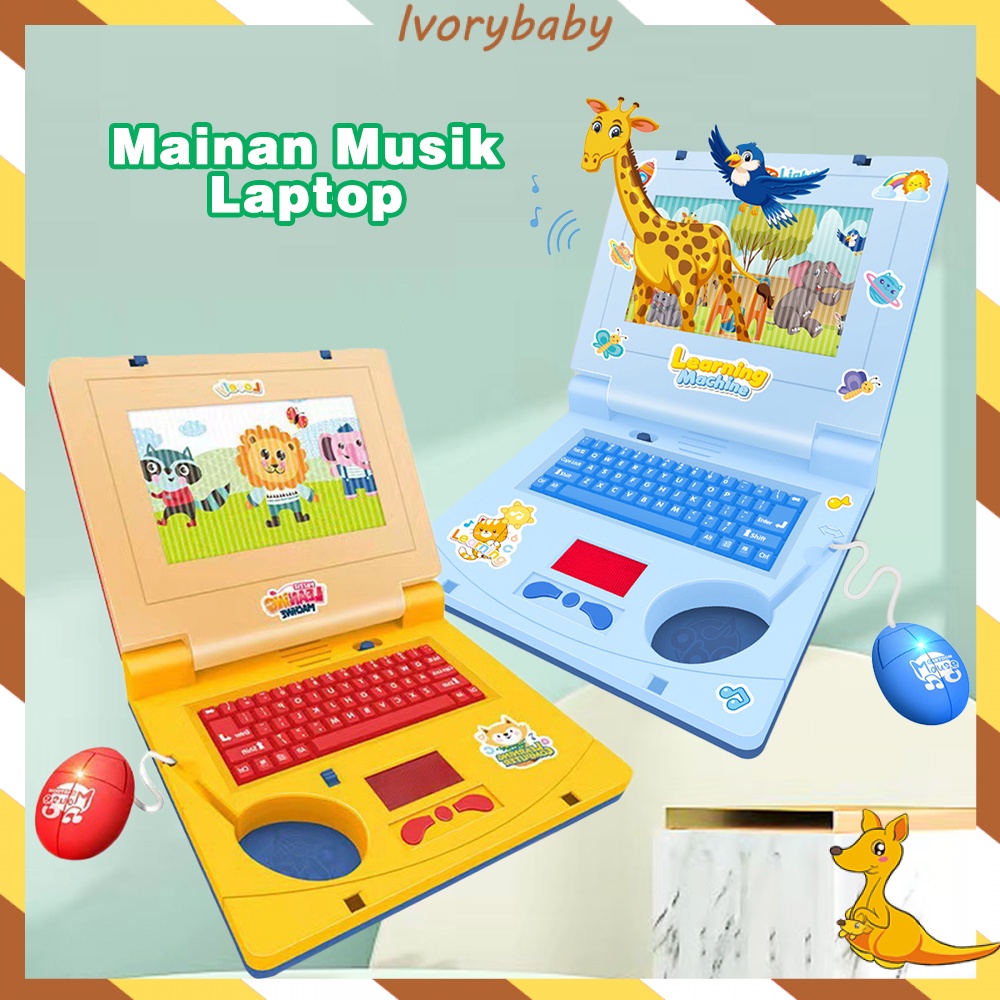 Ivorybaby Musik laptop mainan edukasi anak inggris dan layar kartun bergerak Music computer elektrik
