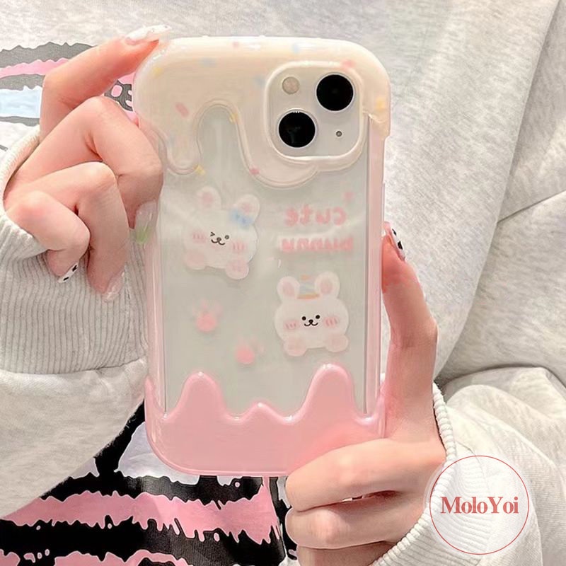 IPHONE Permen 3D Ice Cream Case Kompatibel Untuk Iphone11 7Plus XR 14 13 12 Pro Max X 7 8 Plus XS Max Indah Kartun Beruang Lucu Kelinci Lembut Tpu Cover