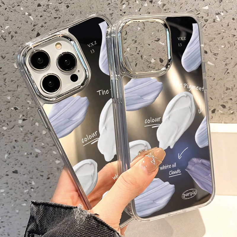 IPHONE Lukisan Cat Minyak Warna Cermin Ponsel Case Kompatibel Untuk Iphone11 12 13 14 12Pro 13Pro 14Pro Pro Max XR X XS Max Electroplating Tombol Perlindungan Mirror Cover