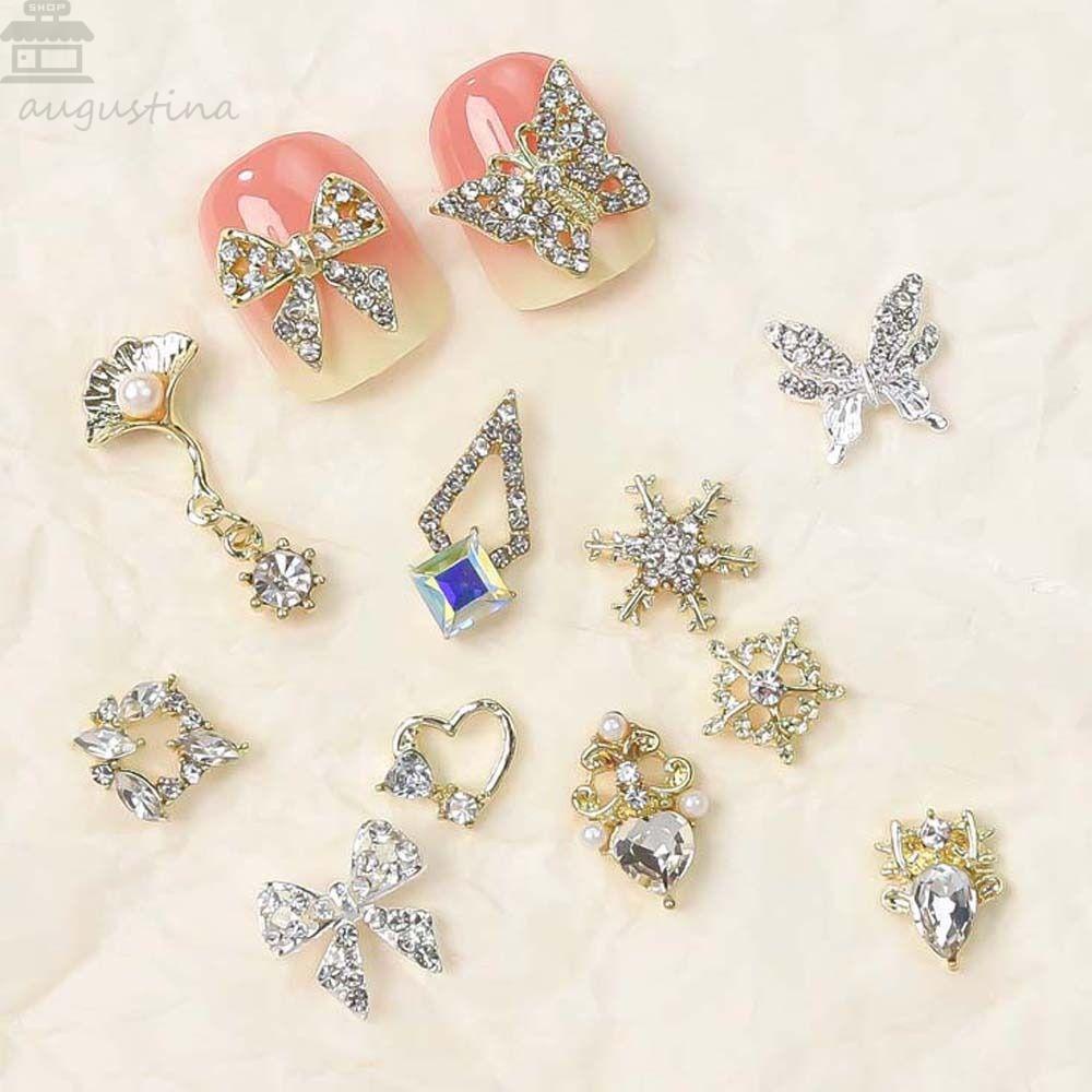 AUGUSTINA Agustina Kuku Berlian Imitasi Cinta Hati Fashion Kupu-Kupu DIY Nail Art Nail Ornament Nail Jewelry