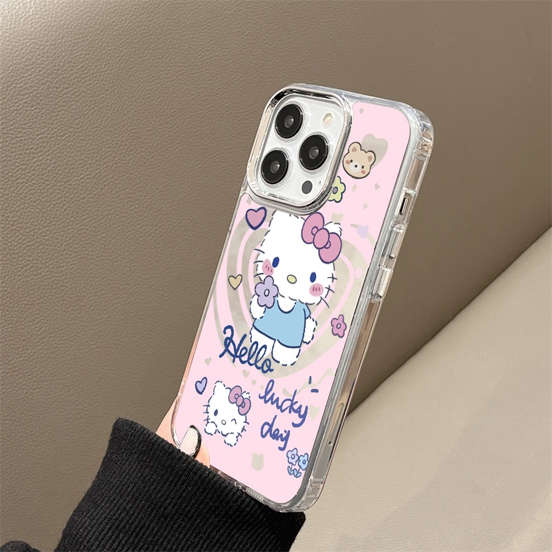 IPHONE Casing Ponsel Cermin Kucing Kitty Lucu Kompatibel Untuk Iphone11 12 13 14 12Pro 13Pro 14Pro Pro Max XR X XS Max Electroplating Tombol Perlindungan Mirror Cover