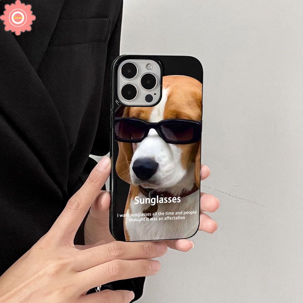 Kacamata Hitam Kartun Cool Dog Case Kompatibel Untuk iPhone 7Plus XR XS X Max11 13 12 14 Pro Max8 7 Plus SE 2020 Glossy Halus Shockproof Fun Dachshund Dog Soft Cover