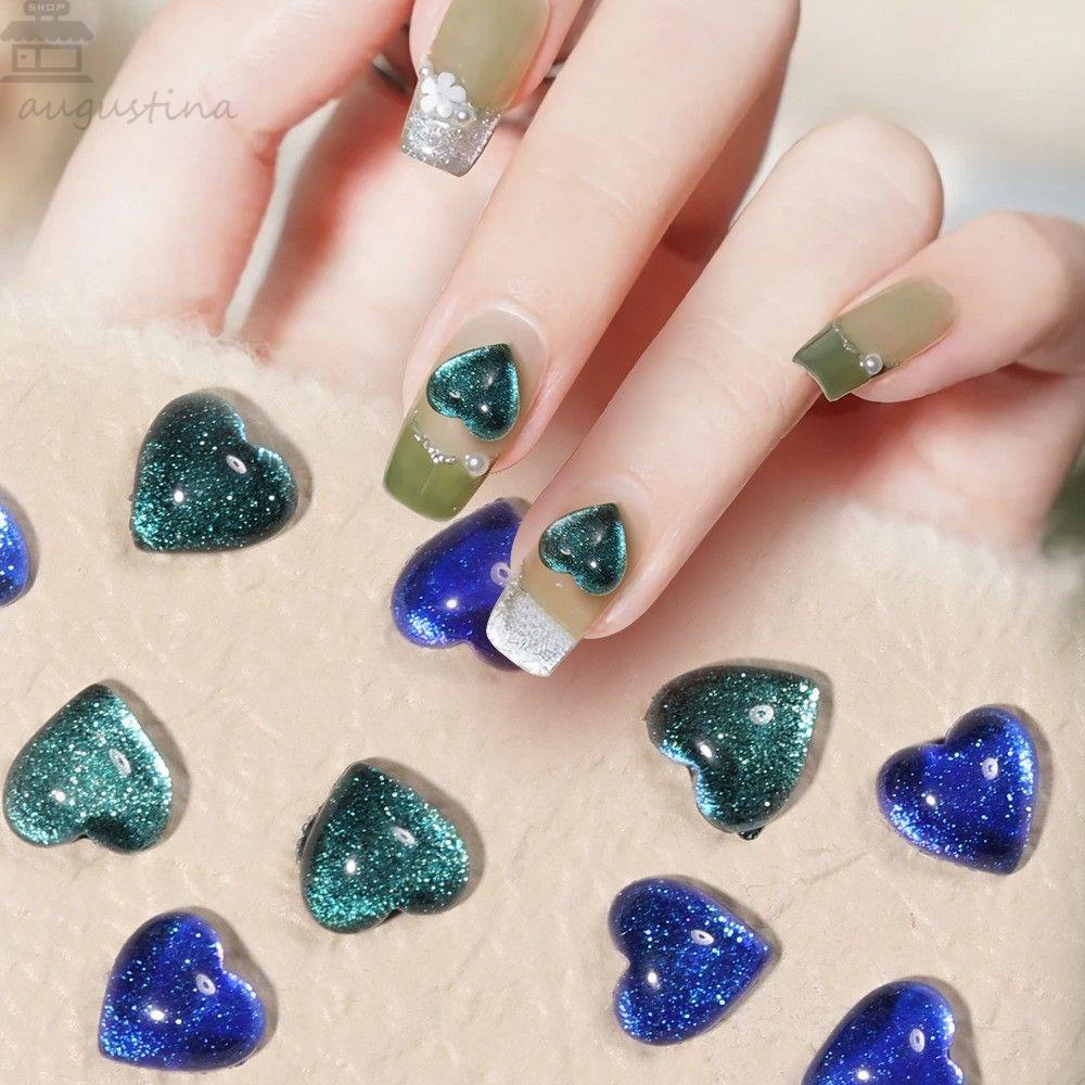 AUGUSTINA Agustin 3D Pesona Kuku Aurora Kristal DIY Bahan Nail Beauty Hiasan Kuku Cinta Hati Manicure Jewelry