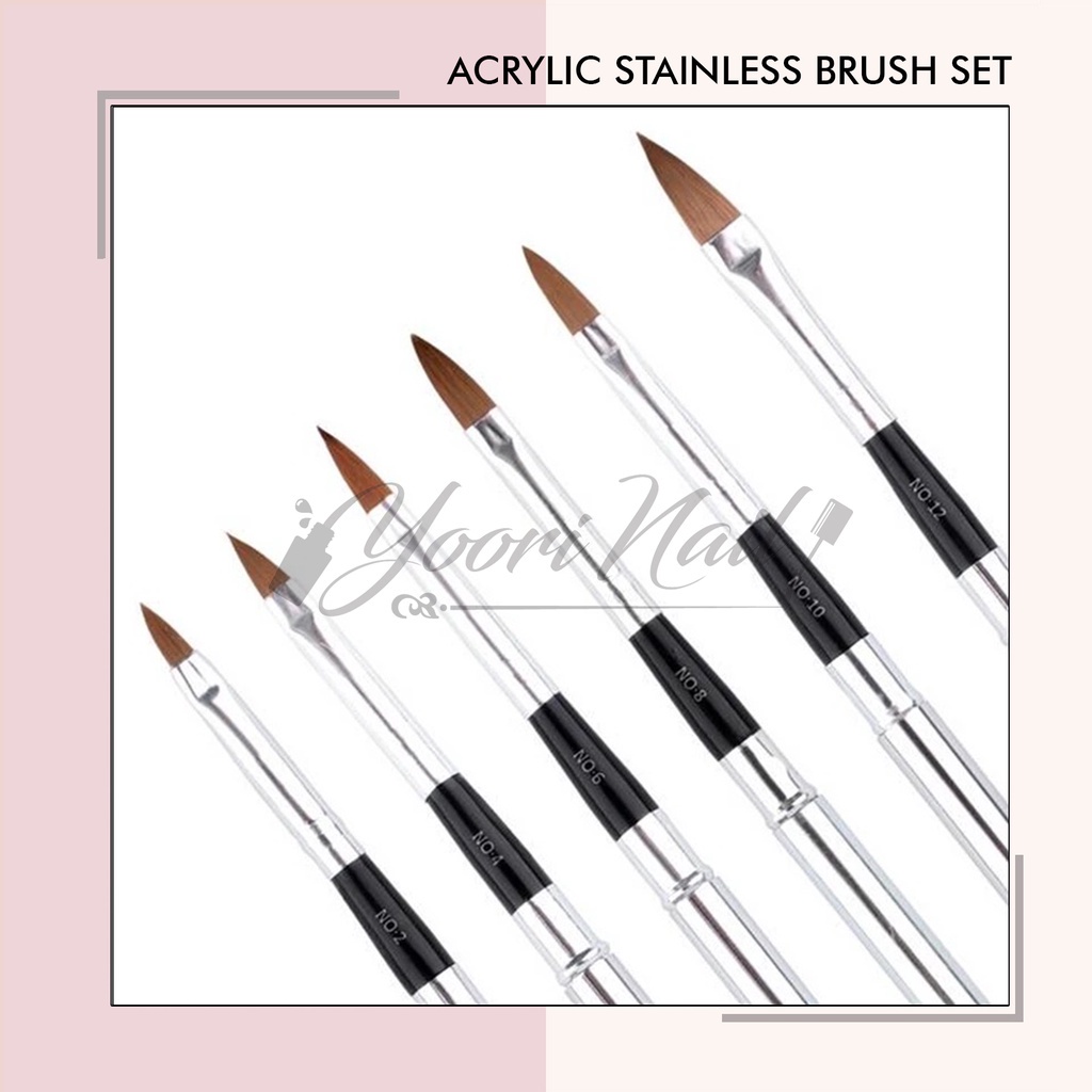 Acrylic stainless brush set 6pcs acrylic brush flower bunga acrylic stainless set