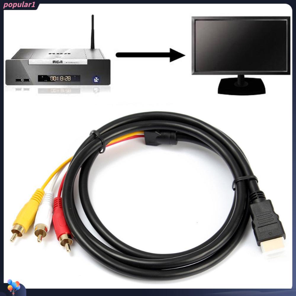 POPULAR Populer HDMI Male To 3kabel RCA Baru Untuk TV HDTV DVD Hitam Audio Video AV Cord