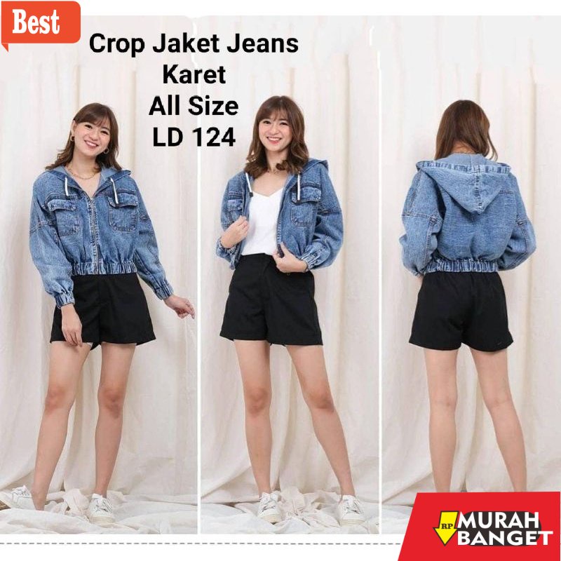 Jaket denim wanita terbaru- Jaket Jeans CropTop Hoddie SNOW