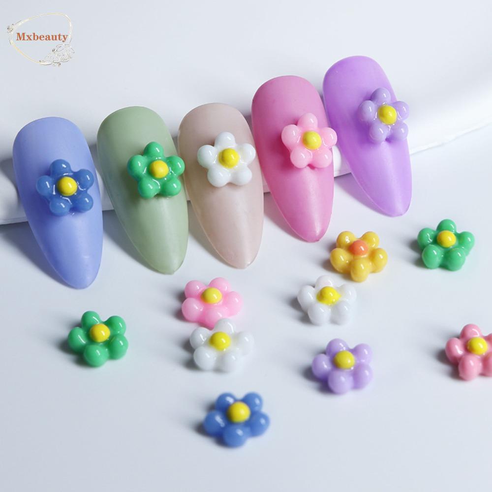 MXBEAUTY Bunga Dekorasi Kuku Warna-Warni 50Pcs /set Resin Lima Kelopak Bunga Fashion Hiasan Kuku 3D Nail Jewelry