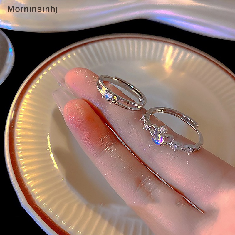 Mornin Cincin Pasangan Mahkota Moonstone Romantis Untuk Wanita Pecinta Warna Silver Zircon Moonlight Adjustable Open Ring Hadiah Perhiasan Pernikahan id