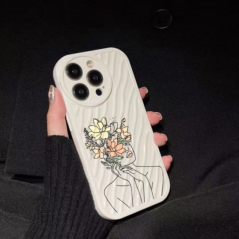 IPHONE Art Flower Girl Water Ripple Phone Case Kompatibel Untuk Iphone11 13 12 14 Pro Max14 Plus XR X XS MAX 7Plus 8Plus 7 8 SE 2020 2022 Sarung Tahan Guncangan