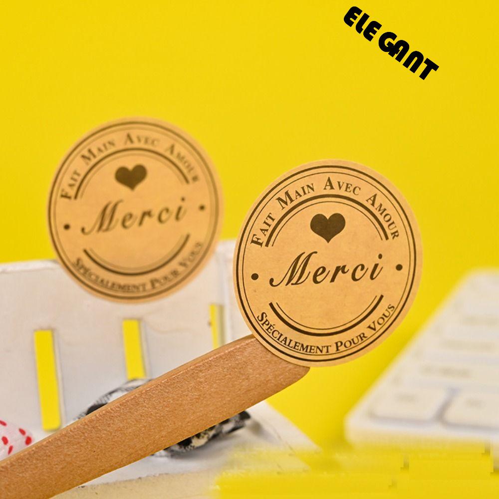 【 ELEGANT 】 Kraft Paper Sticker 500Pcs /roll Multifungsi Meric Packaging Thank You Perekat Segel Label