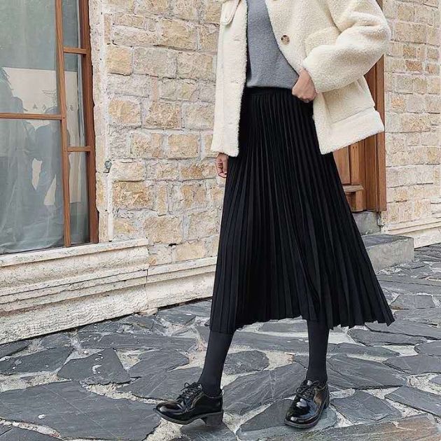 IMPORT MIDI SKIRT WOMAN WINTER AUTUMN HOLIDAY ROK PLISKET WANITA PANJANG