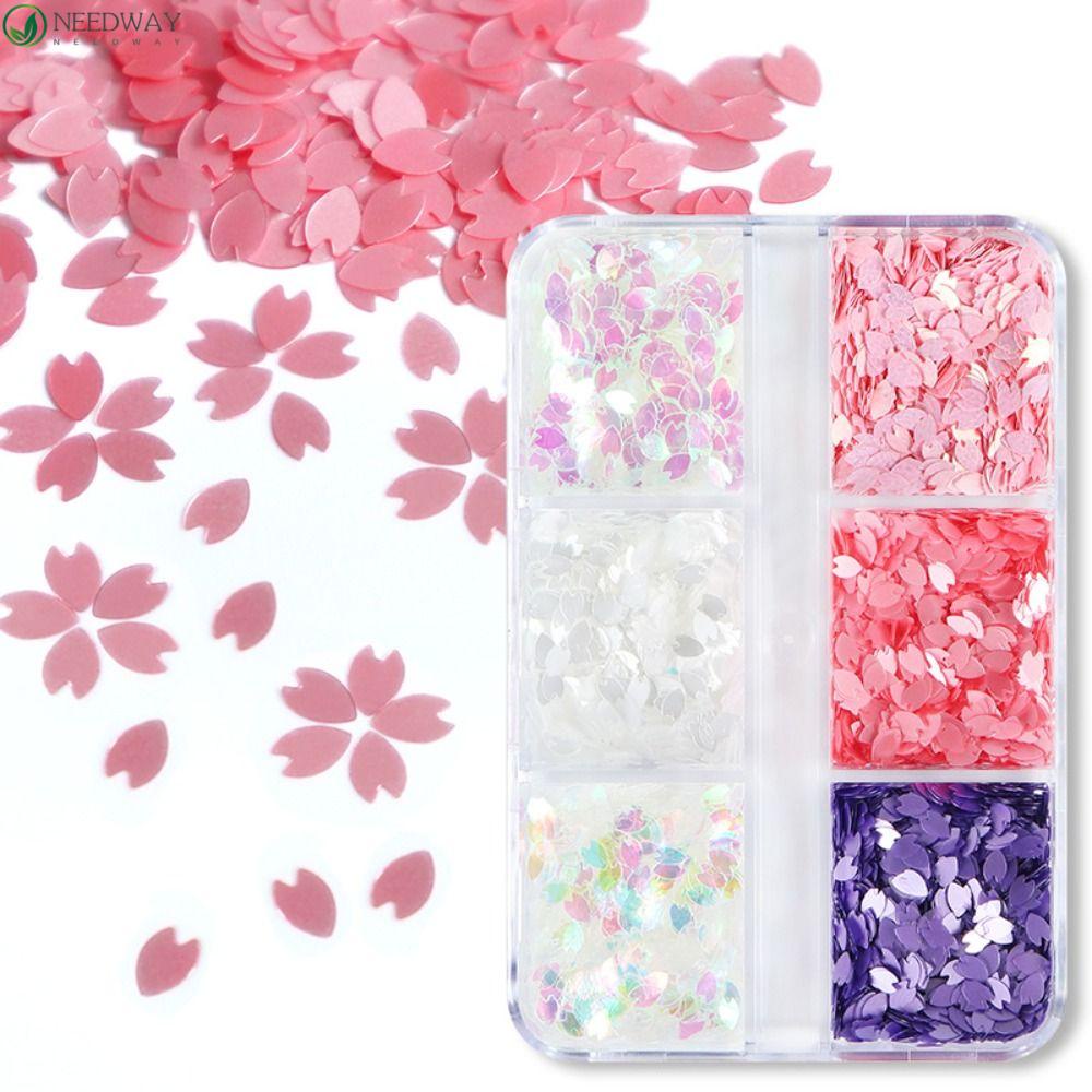 NEEDWAY Set Kotak Decals Glitter Kelopak Kuku 6kisi Gaya Jepang Untuk Aksesoris Manicure DIY Profesional